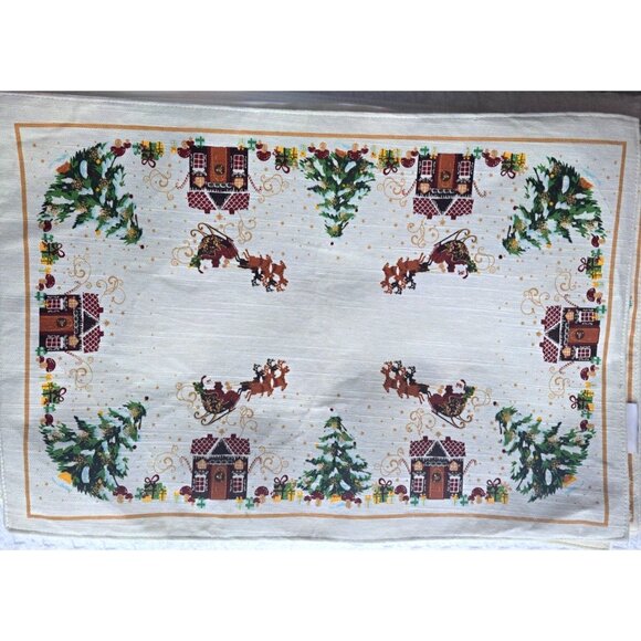 Huntington Home 4 Reversible Christmas Placemats Santa Reindeer Gingerbread Tree - Picture 1 of 10